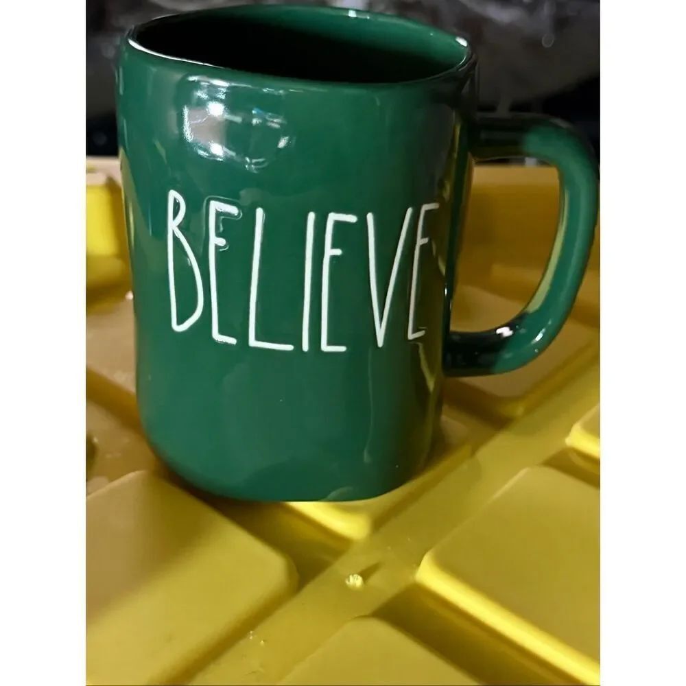 Rae Dunn BELIEVE Mug Green